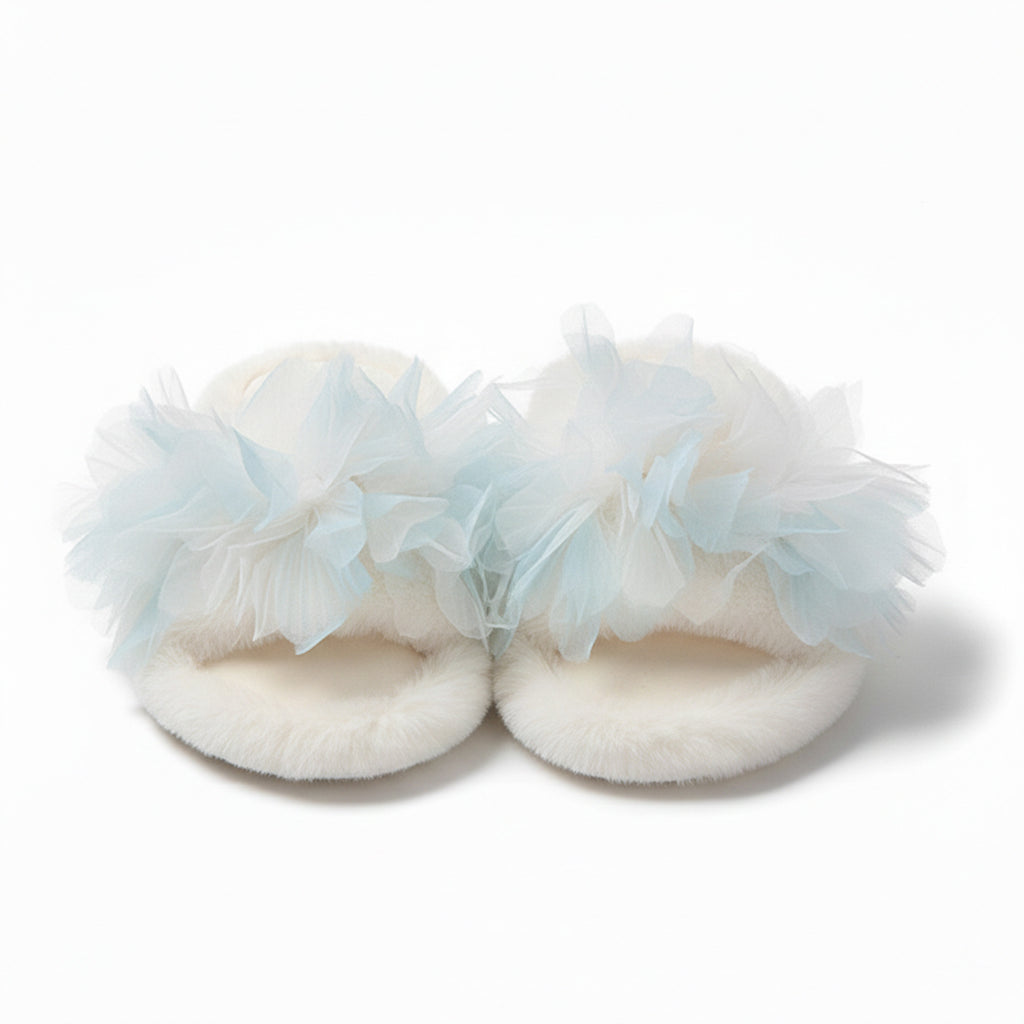Anna-Kaci Women's Plush Indoor Slide Slippers with Floral Mesh Detail