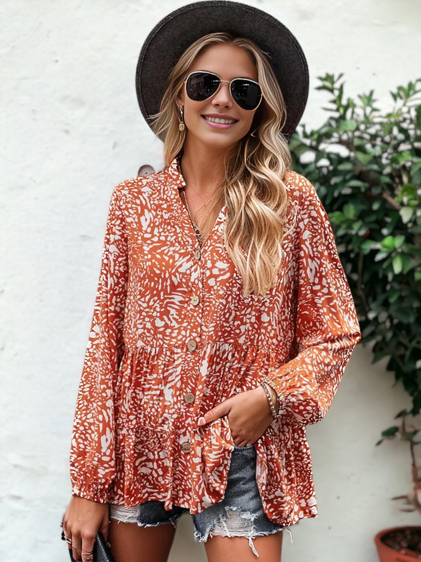 Summer Print Button Blouse