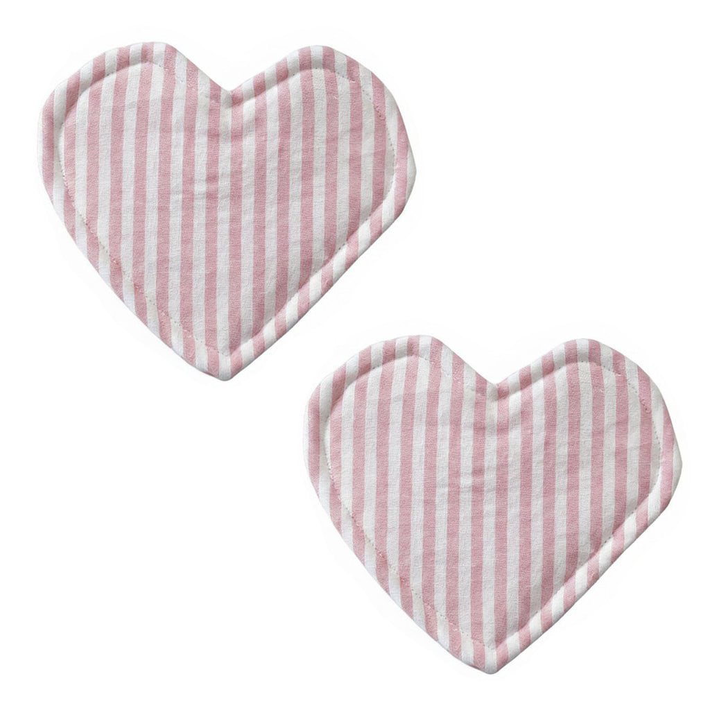 Anna-Kaci 2-PC Heart Shaped Fabric Cup Coaster with Soft Padded Design and Striped Pattern