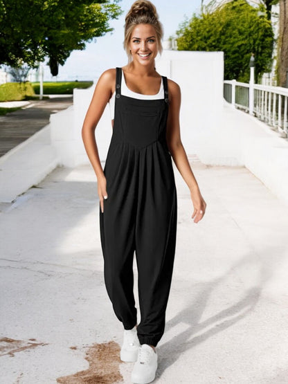 Anna-Kaci Women's Adjustable Strap Pleated Jumpsuit with Elastic Ankle Cuffs