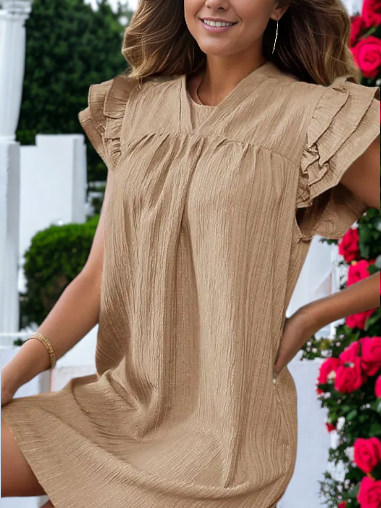 Stand Up Collar Ruffle Sleeve Dress