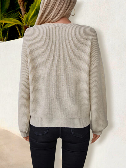 Anna-Kaci Women's Chevron Knit Sweater - Long Sleeve Pullover with V-Pattern Detail