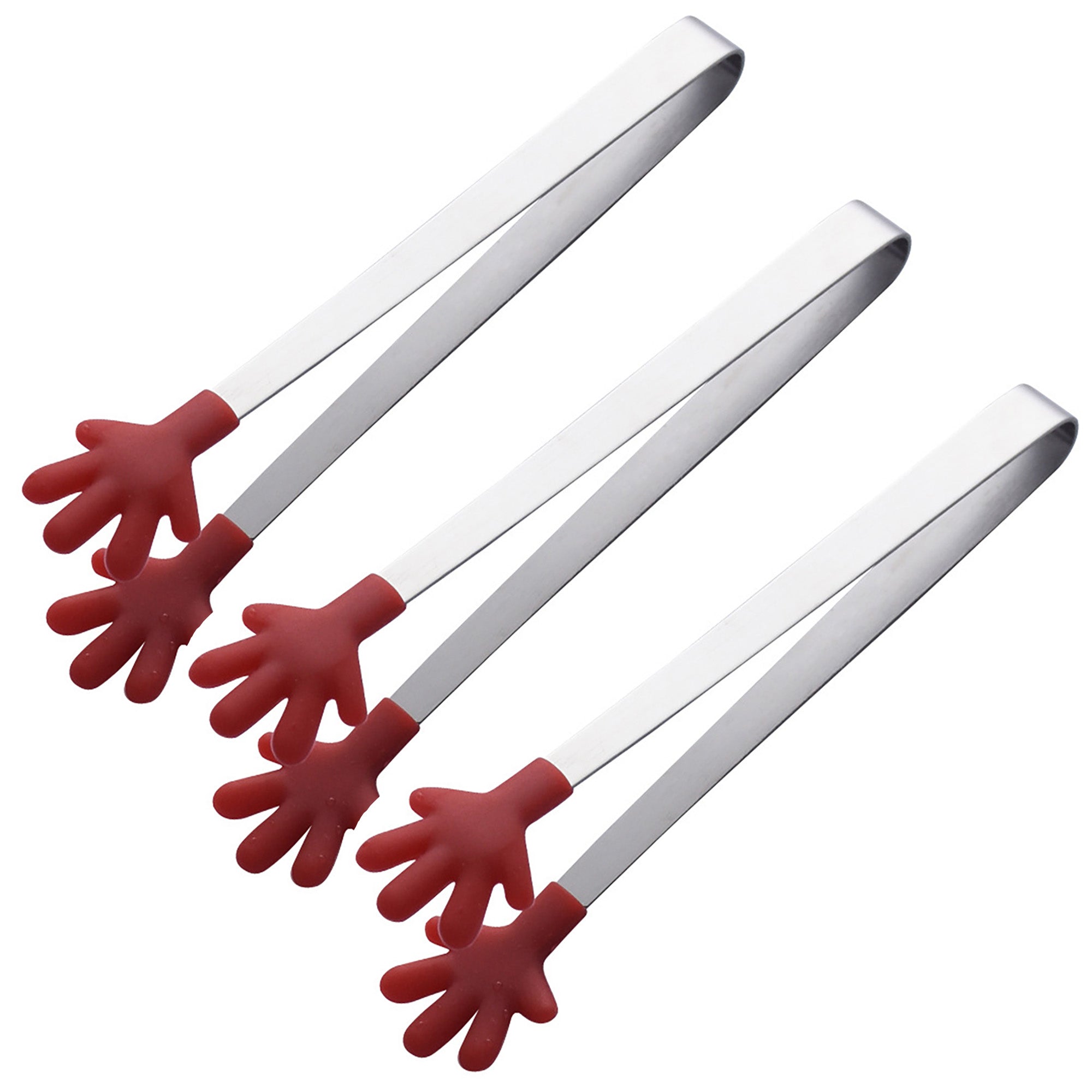 Anna-Kaci Stainless Steel Kitchen Tongs with Hand Shape Silicone Tips Serving Utensil Set 3 Piece