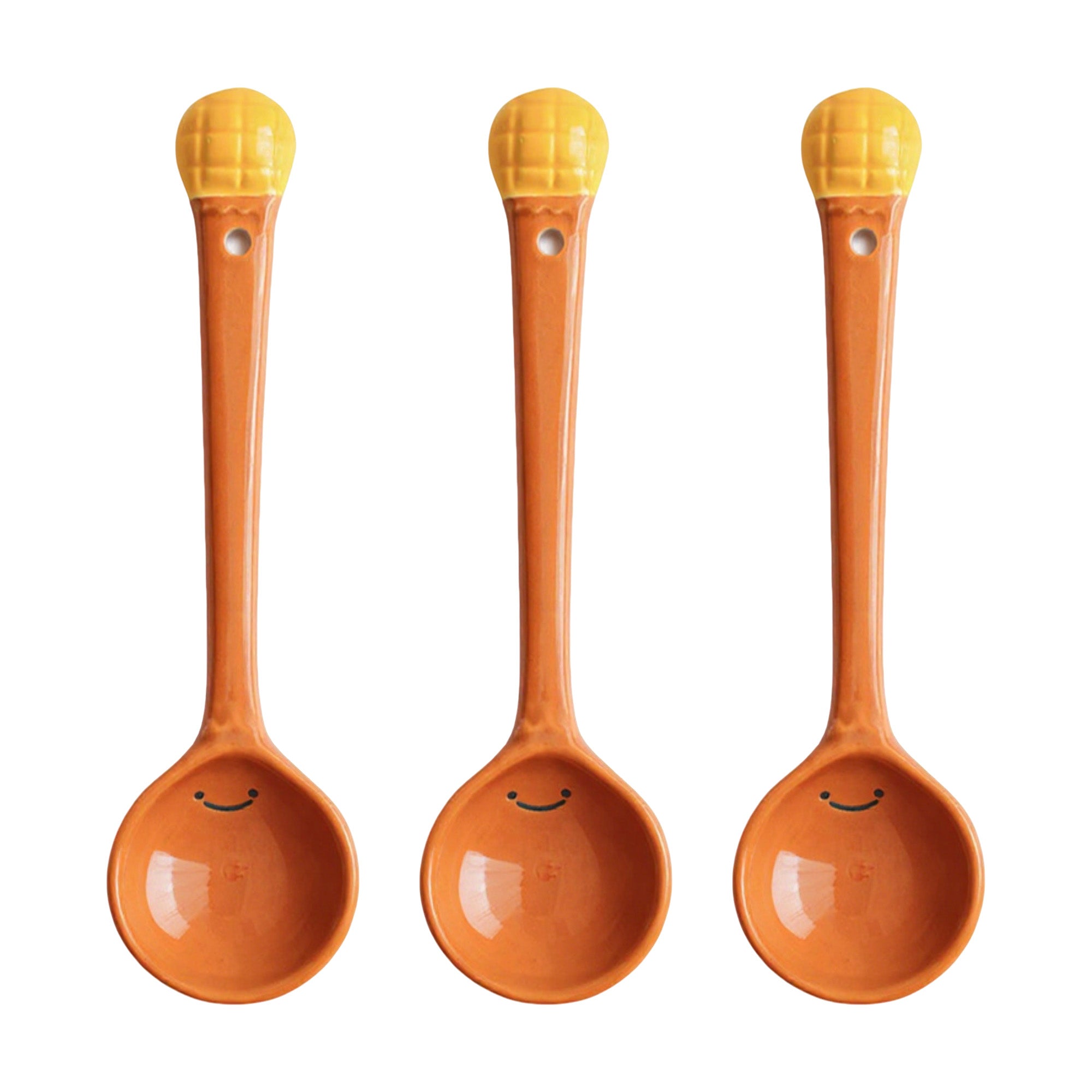 Anna-Kaci Ceramic Soup Ladle Spoons with Food Handle Design 3 Piece Set