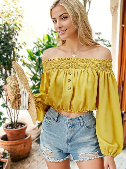 Shirred Off Shoulder Crop Top