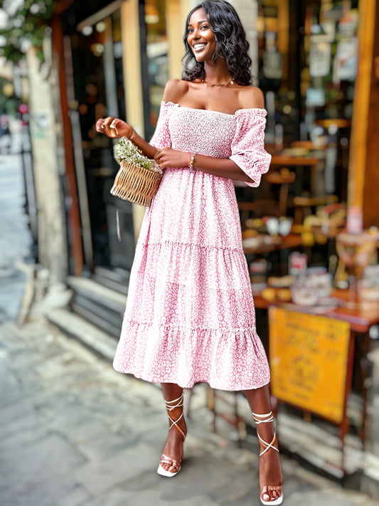 Anna-kaci Collared V Neck Tiered Dress In Red