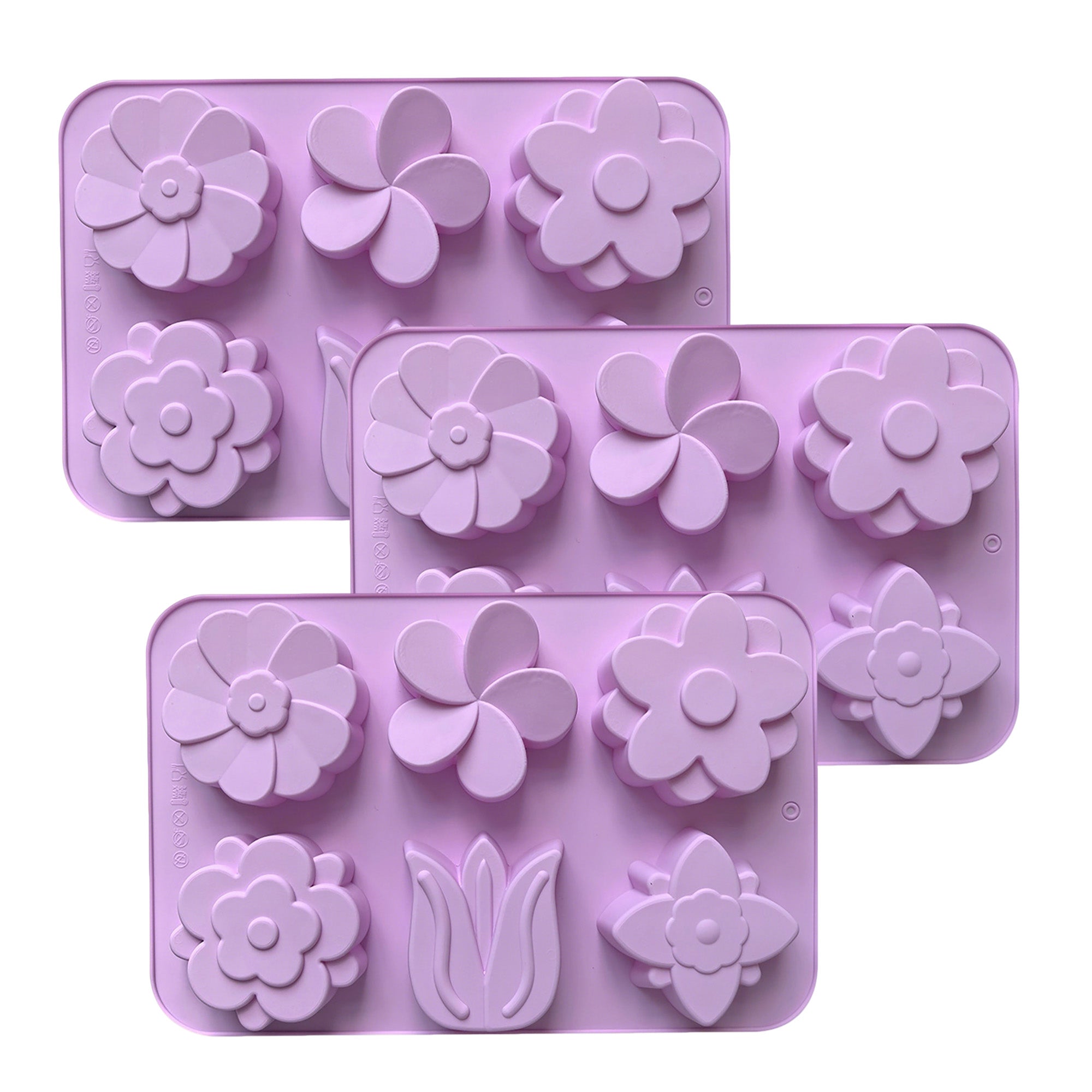 Anna-Kaci 3-Piece Flower Silicone Baking Mold Set Floral Cake Chocolate Candy Soap Mold