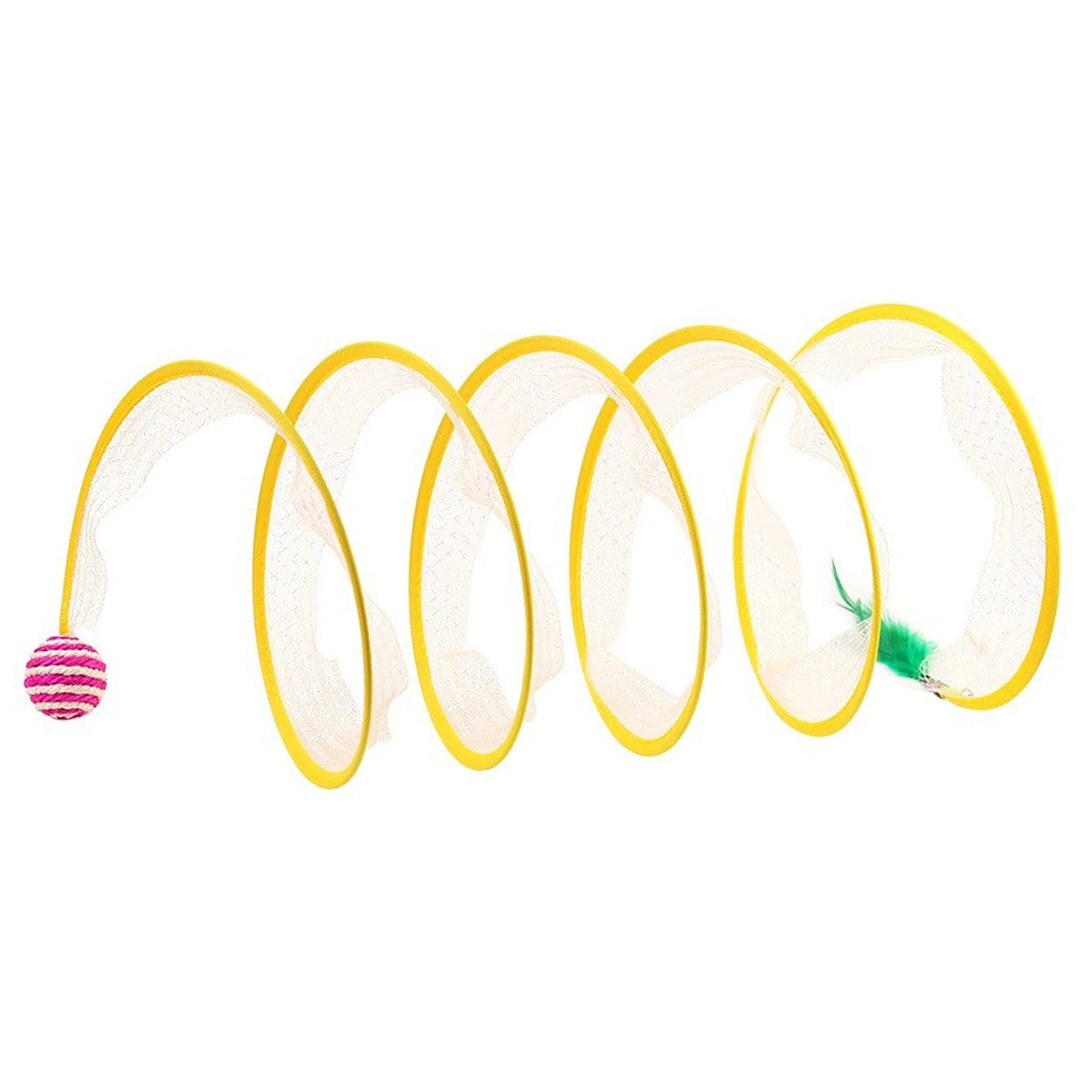 Anna-Kaci Collapsible Cat Spring Tunnel Toy with Mesh Fabric Hanging Ball Interactive Cat Toy
