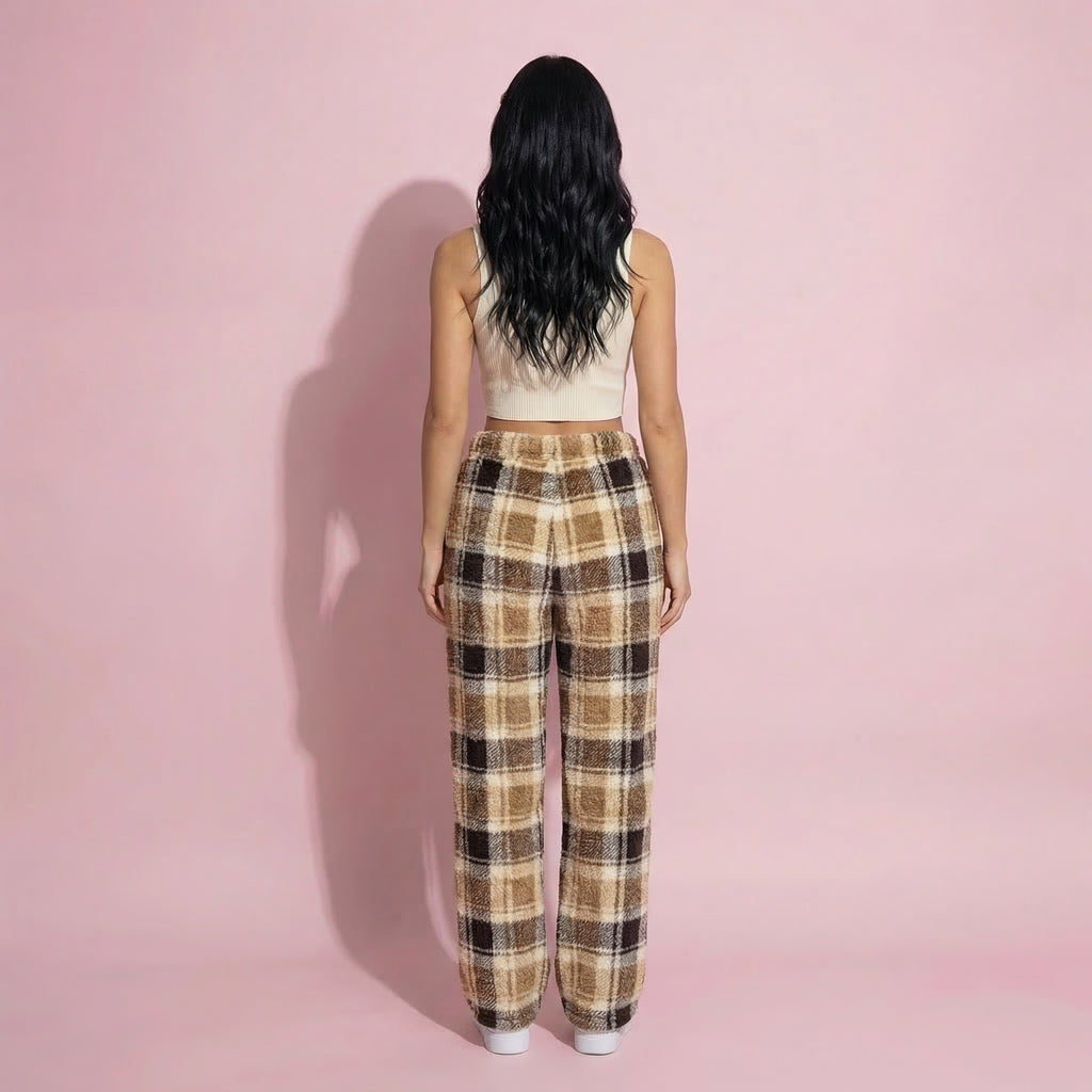 Anna-Kaci Women's Plaid Wide Leg Drawstring Lounge Pants with Elastic Waistband and Relaxed Fit