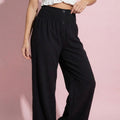 Anna-Kaci Women's Soft Textured Knit Lounge Pants with Wide Leg Silhouette and Stretch High Waistband Featuring Decorative Button Front Detail