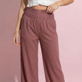 Anna-Kaci Women's Soft Textured Knit Lounge Pants with Wide Leg Silhouette and Stretch High Waistband Featuring Decorative Button Front Detail