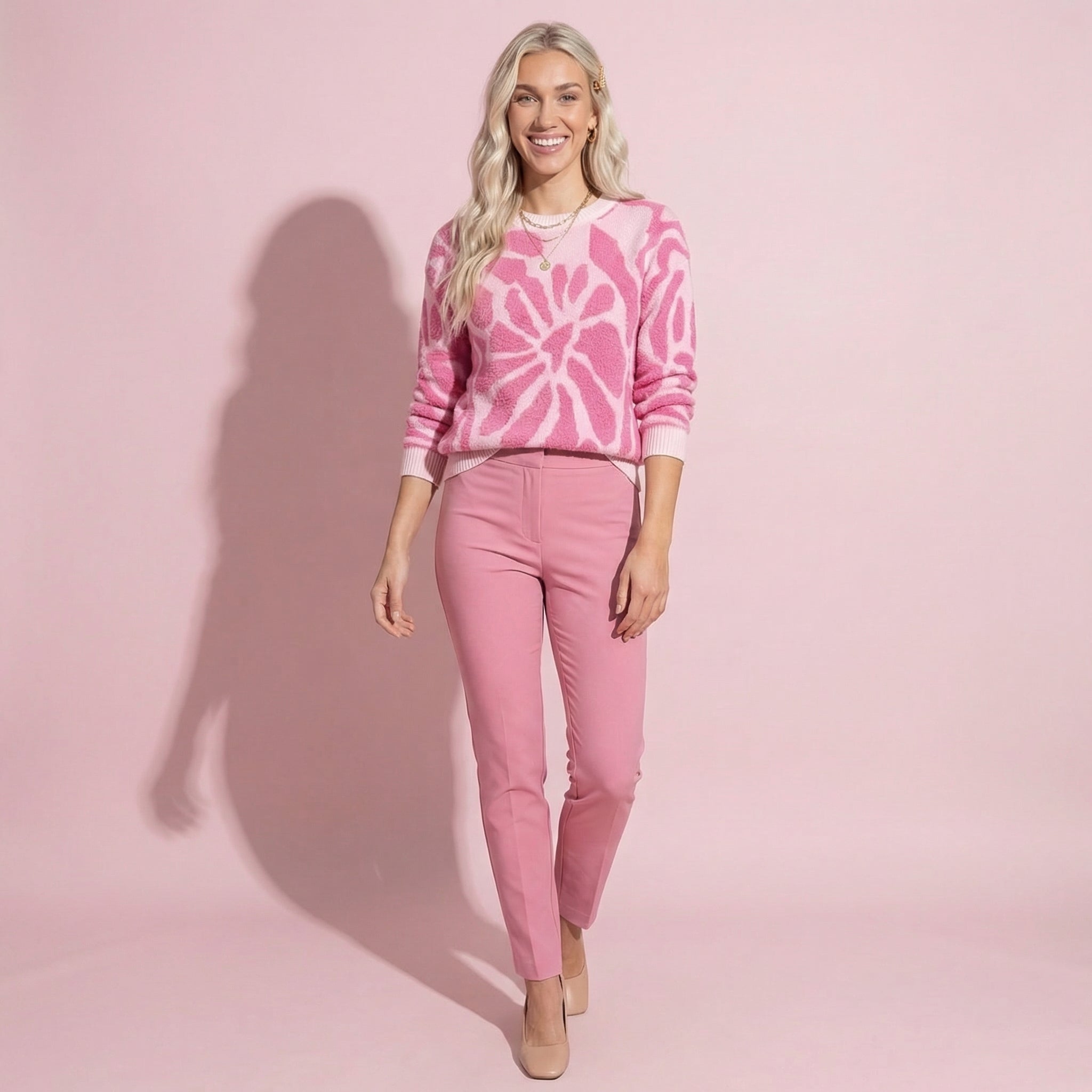 Anna-Kaci Women's Bold Abstract Floral Pattern Knit Sweater with Soft Textured Feel Ribbed Crew Neckline and Relaxed Silhouette