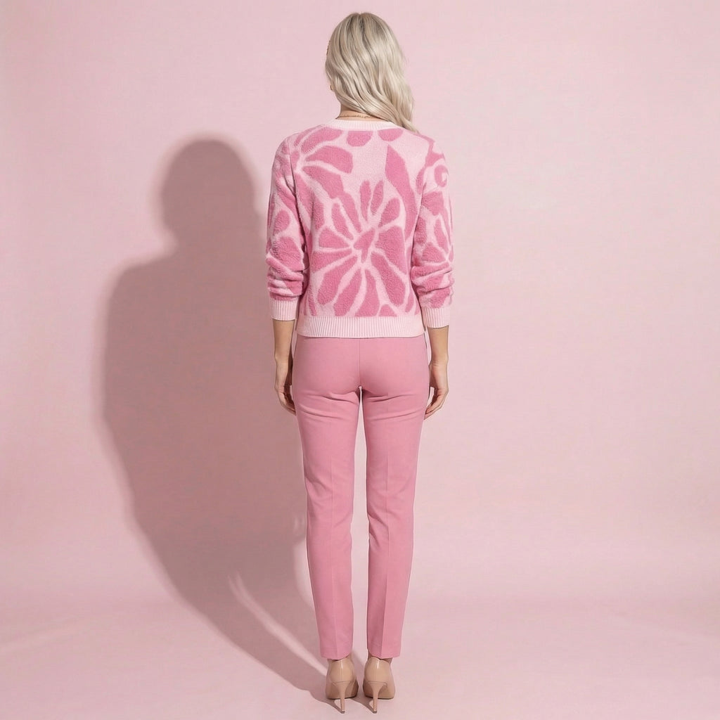 Anna-Kaci Women's Bold Abstract Floral Pattern Knit Sweater with Soft Textured Feel Ribbed Crew Neckline and Relaxed Silhouette