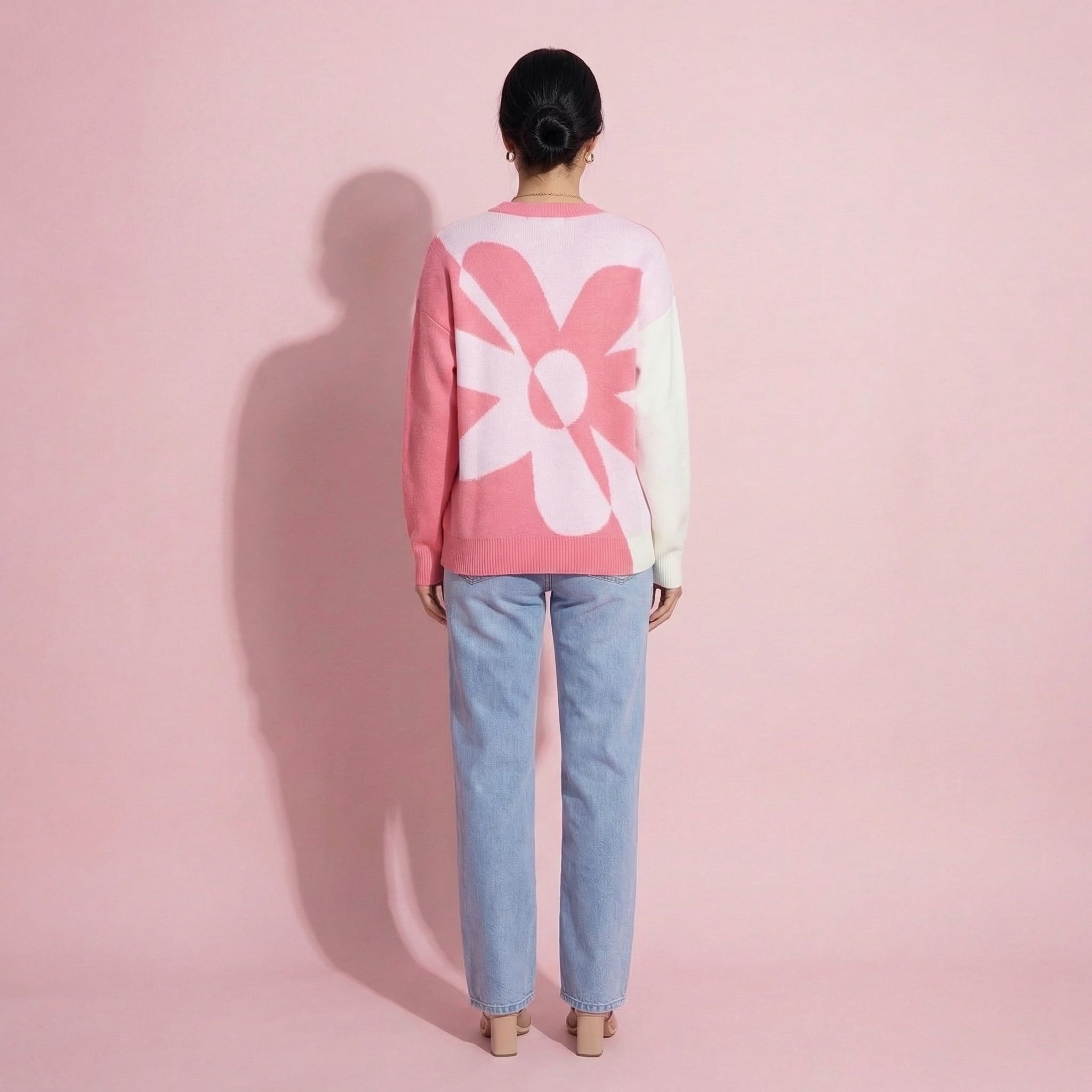 Anna-Kaci Women's Bold Graphic Floral Pattern Knit Sweater with Soft Crew Neckline and Relaxed Long Sleeve Pullover Fit