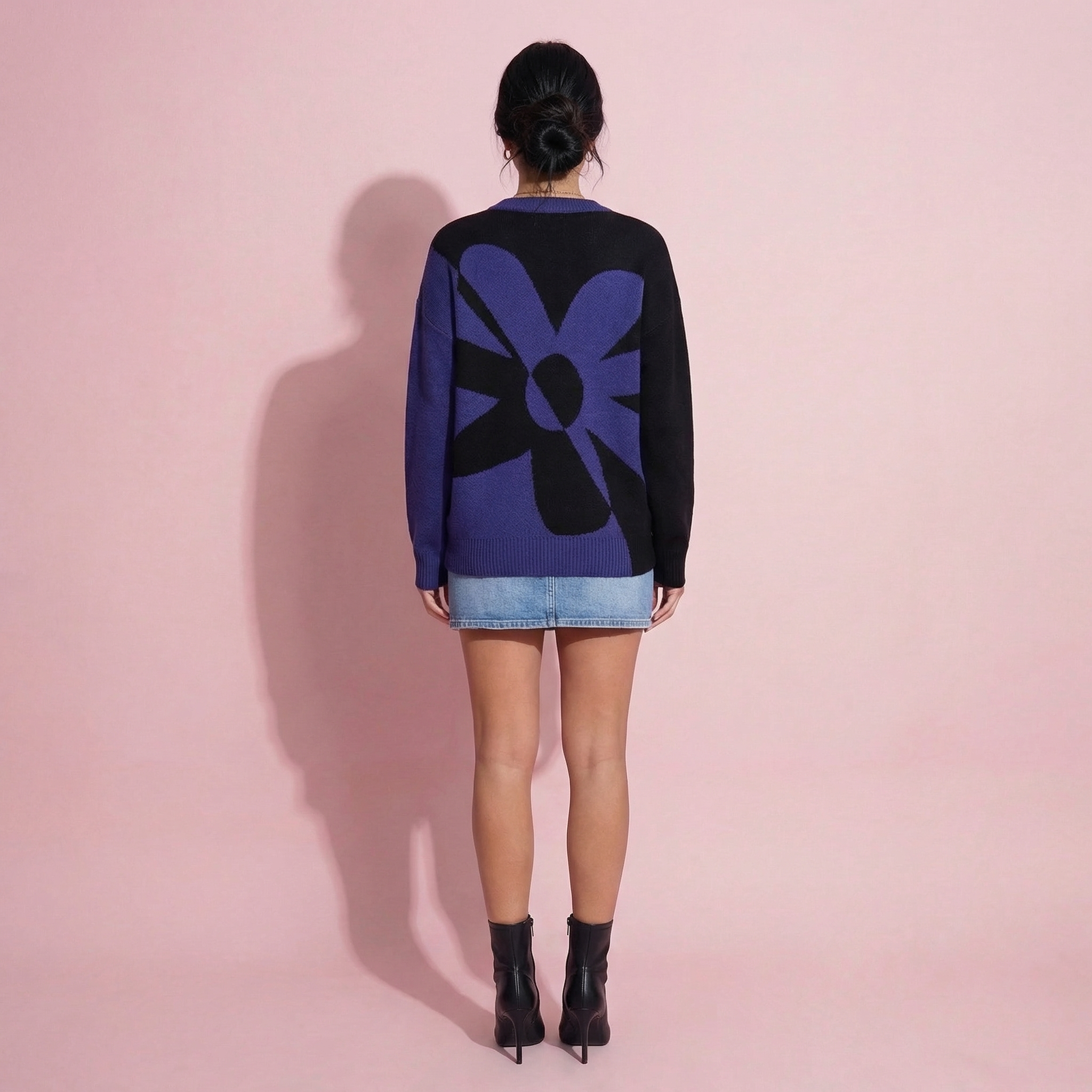 Anna-Kaci Women's Bold Graphic Floral Pattern Knit Sweater with Soft Crew Neckline and Relaxed Long Sleeve Pullover Fit