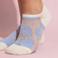 Pink women's ankle socks set with floral and knit