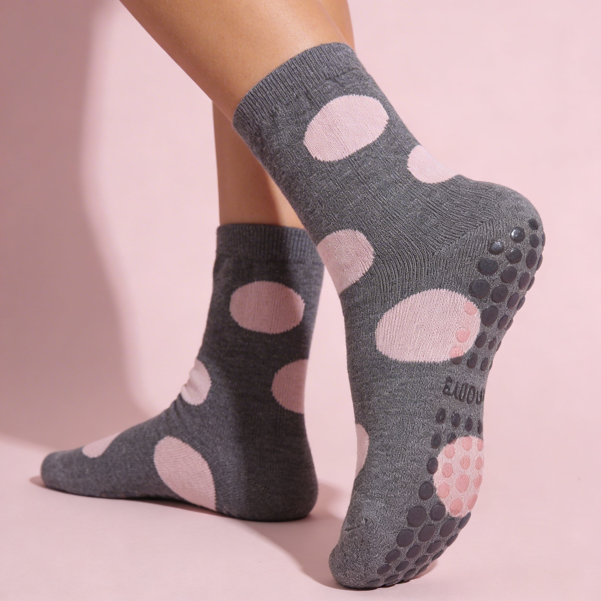 Anna-Kaci 2 Pairs Womens Polka Dot Cotton Crew Socks with Non Slip Grip Sole