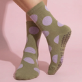 Gray women's crew socks with polka dot and cotton