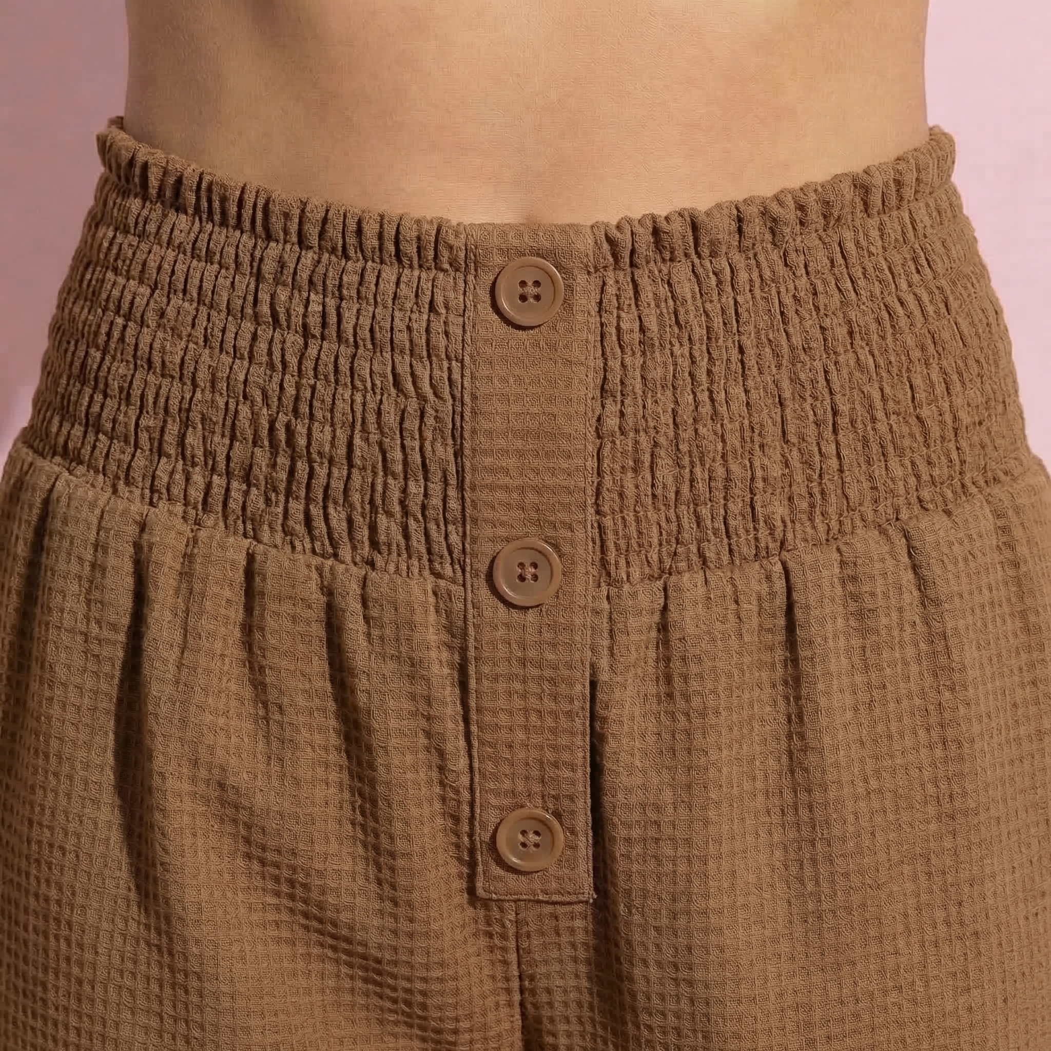 Anna-Kaci Women's Soft Textured Knit Lounge Pants with Wide Leg Silhouette and Stretch High Waistband Featuring Decorative Button Front Detail