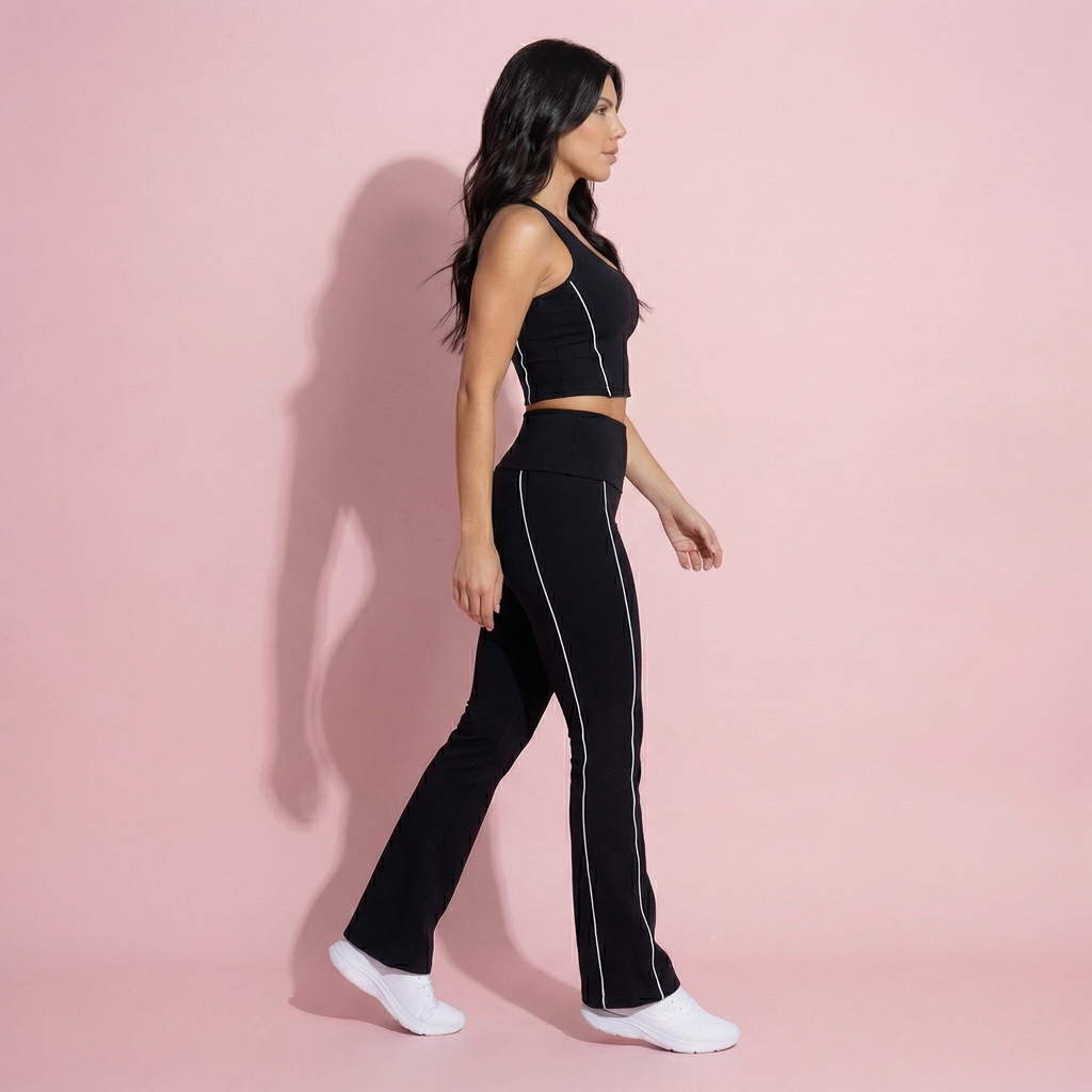 Anna-Kaci Active Women's High Waist Flared Leggings with Contrast Seam Detail and Stretch Fabric