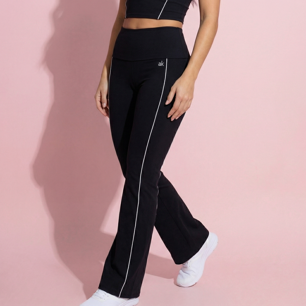 Anna-Kaci Active Women's High Waist Flared Leggings with Contrast Seam Detail and Stretch Fabric