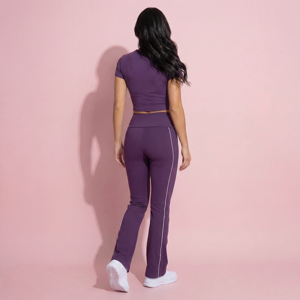 Anna-Kaci Active Women's High Waist Flared Leggings with Contrast Seam Detail and Stretch Fabric