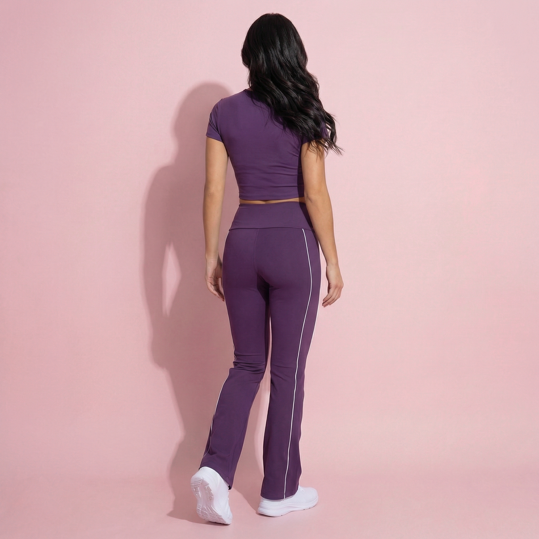 Anna-Kaci Active Women's High Waist Flared Leggings with Contrast Seam Detail and Stretch Fabric