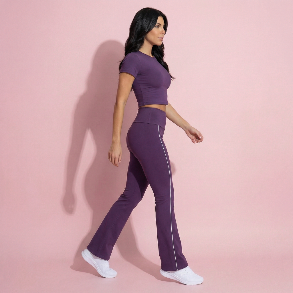 Anna-Kaci Active Women's High Waist Flared Leggings with Contrast Seam Detail and Stretch Fabric