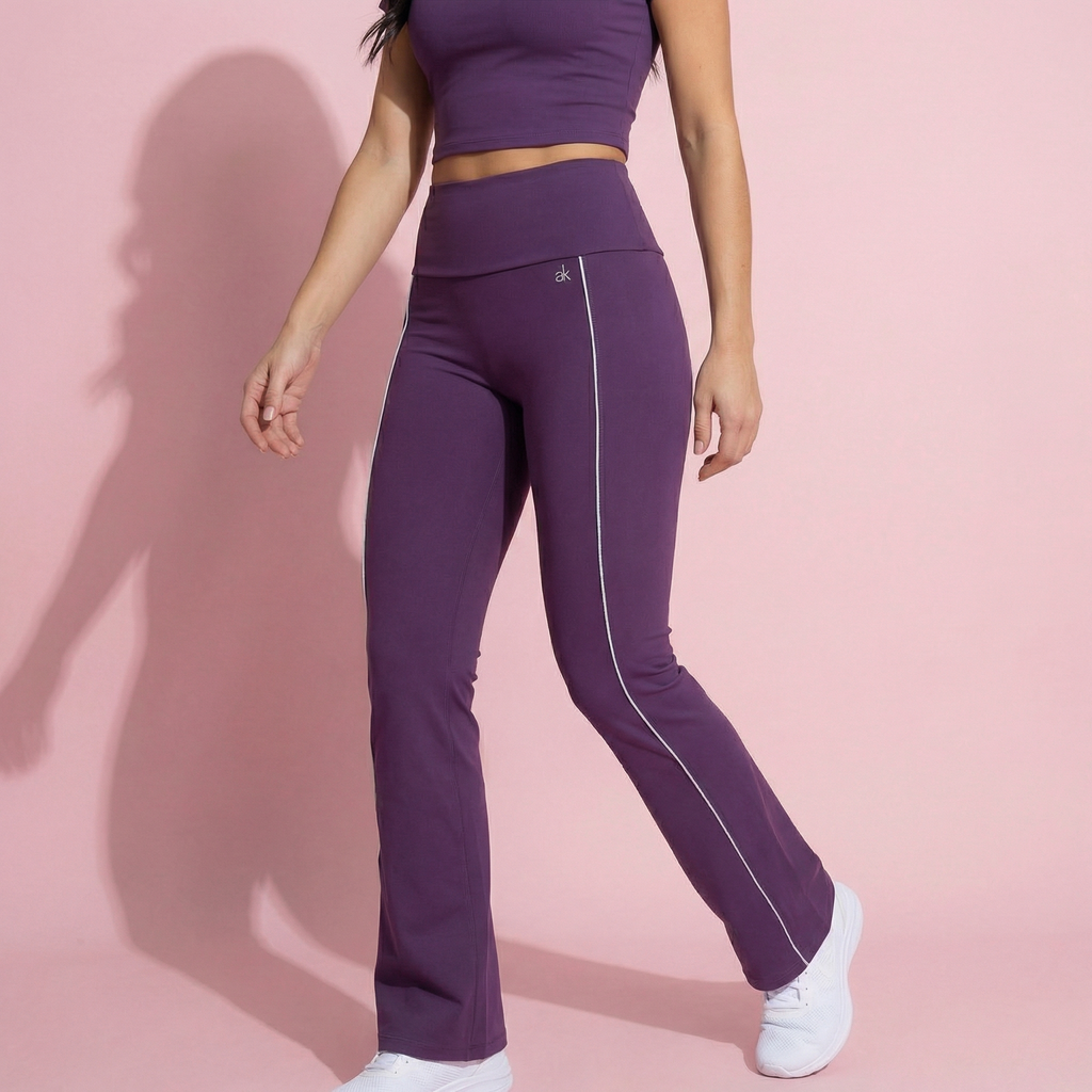 Anna-Kaci Active Women's High Waist Flared Leggings with Contrast Seam Detail and Stretch Fabric