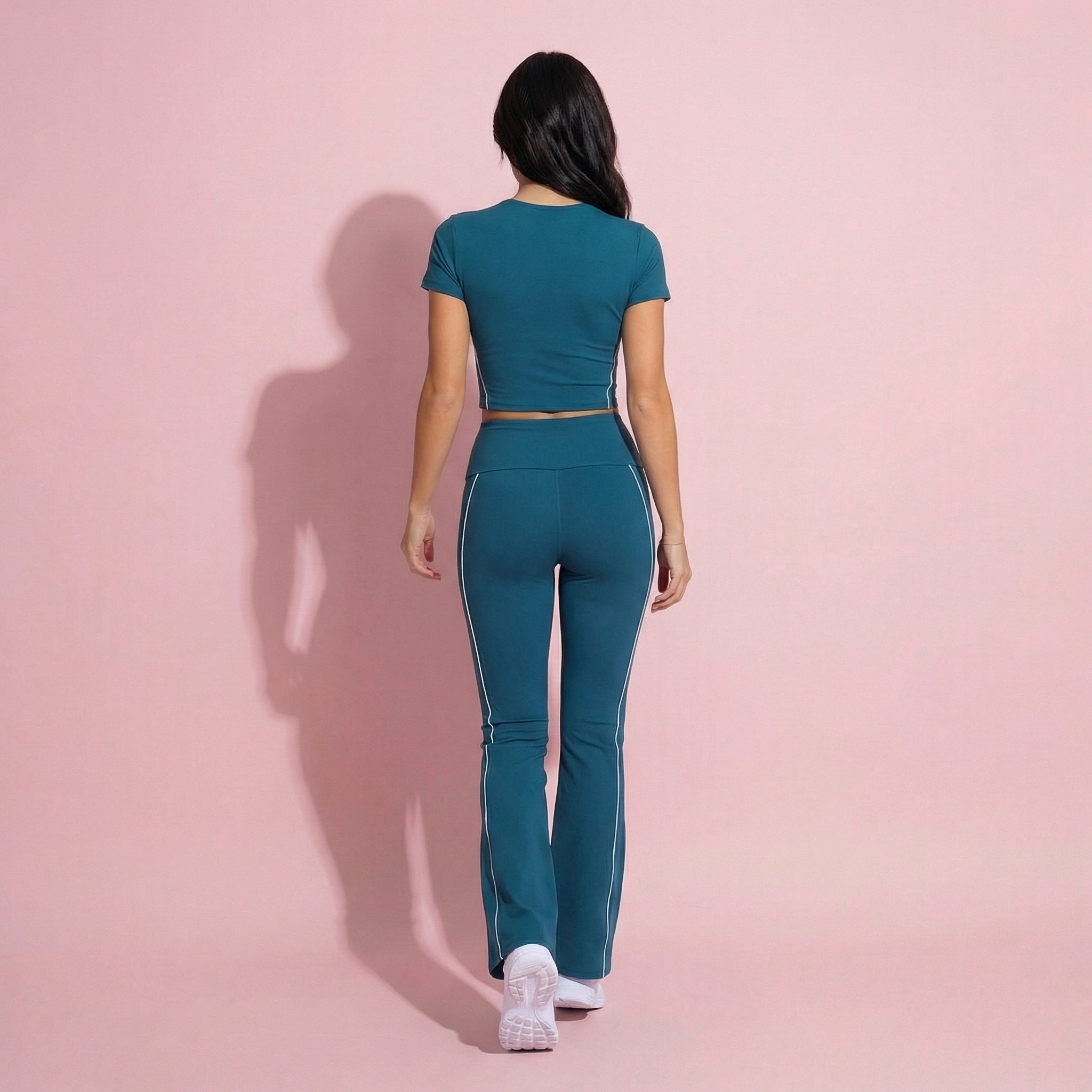 Anna-Kaci Active Women's High Waist Flared Leggings with Contrast Seam Detail and Stretch Fabric