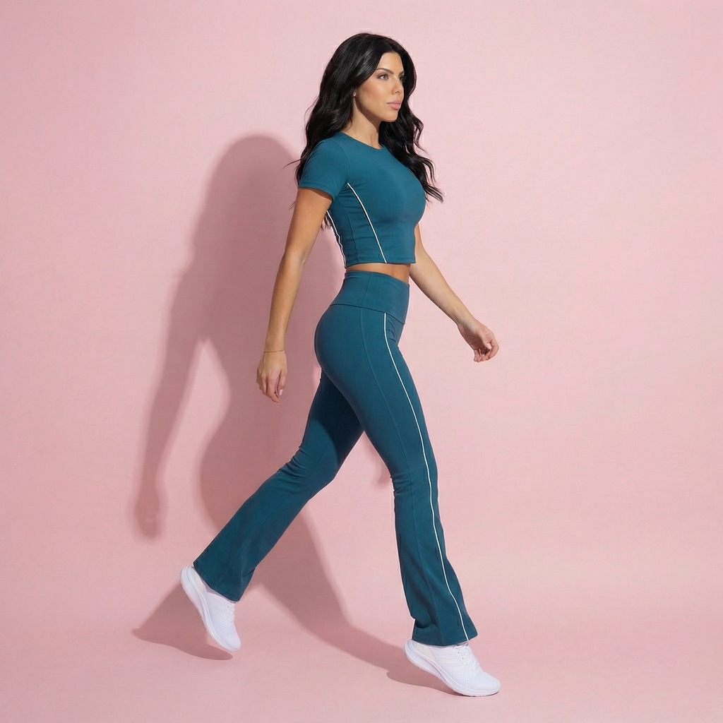 Anna-Kaci Active Women's High Waist Flared Leggings with Contrast Seam Detail and Stretch Fabric