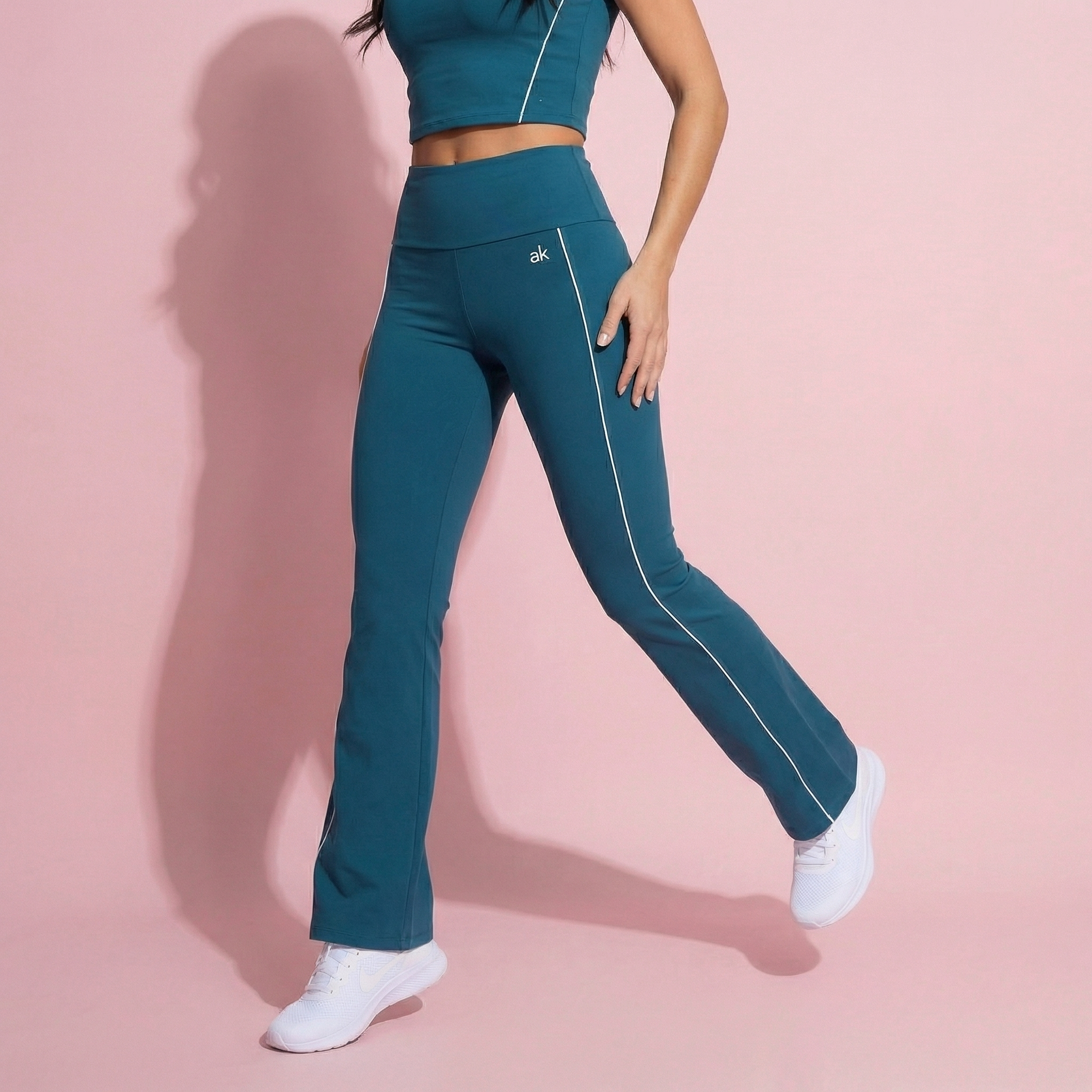 Anna-Kaci Active Women's High Waist Flared Leggings with Contrast Seam Detail and Stretch Fabric