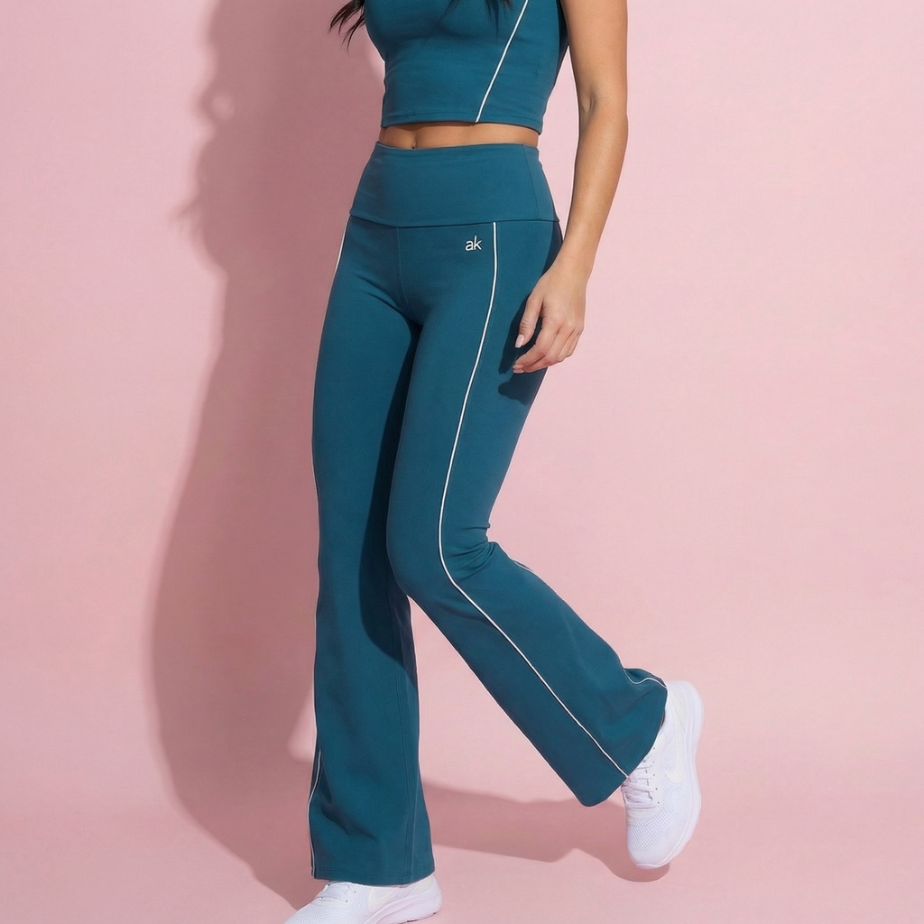 Anna-Kaci Active Women's High Waist Flared Leggings with Contrast Seam Detail and Stretch Fabric