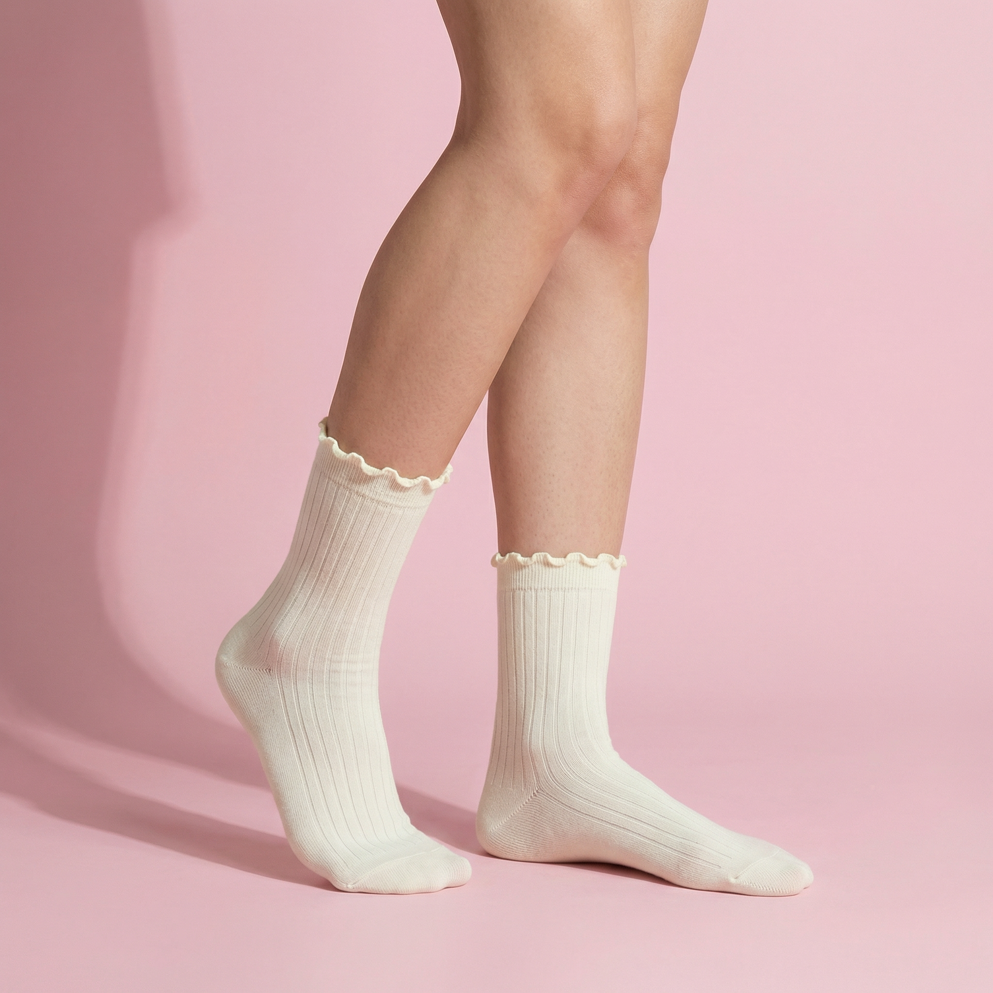 Anna-Kaci Women's 4-Pair Pack Soft Ribbed Ankle Socks with Ruffled Edge Trim Lightweight Knit Design in Multiple Color Combinations