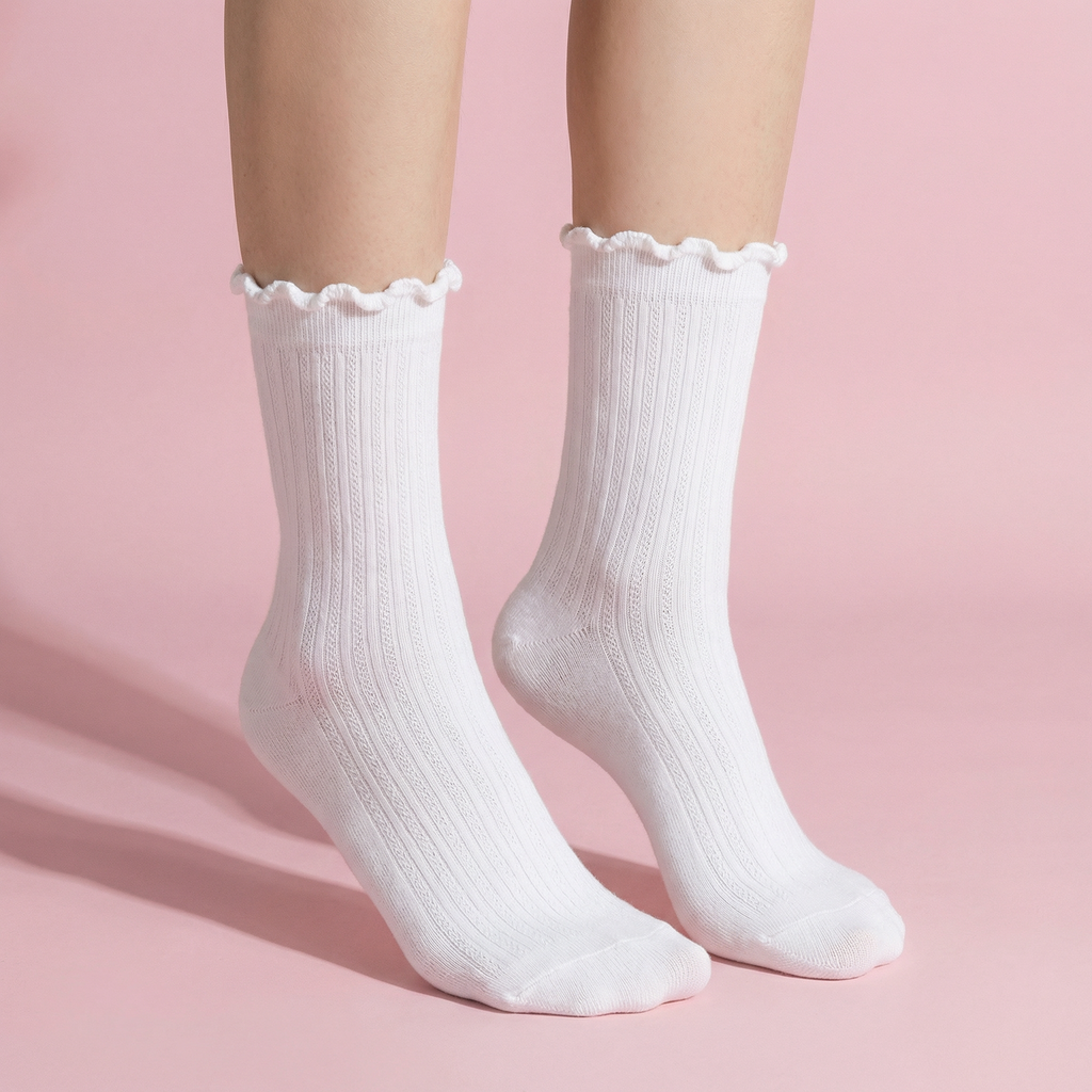 Anna-Kaci Women's 4-Pair Pack Soft Ribbed Ankle Socks with Ruffled Edge Trim Lightweight Knit Design in Multiple Color Combinations