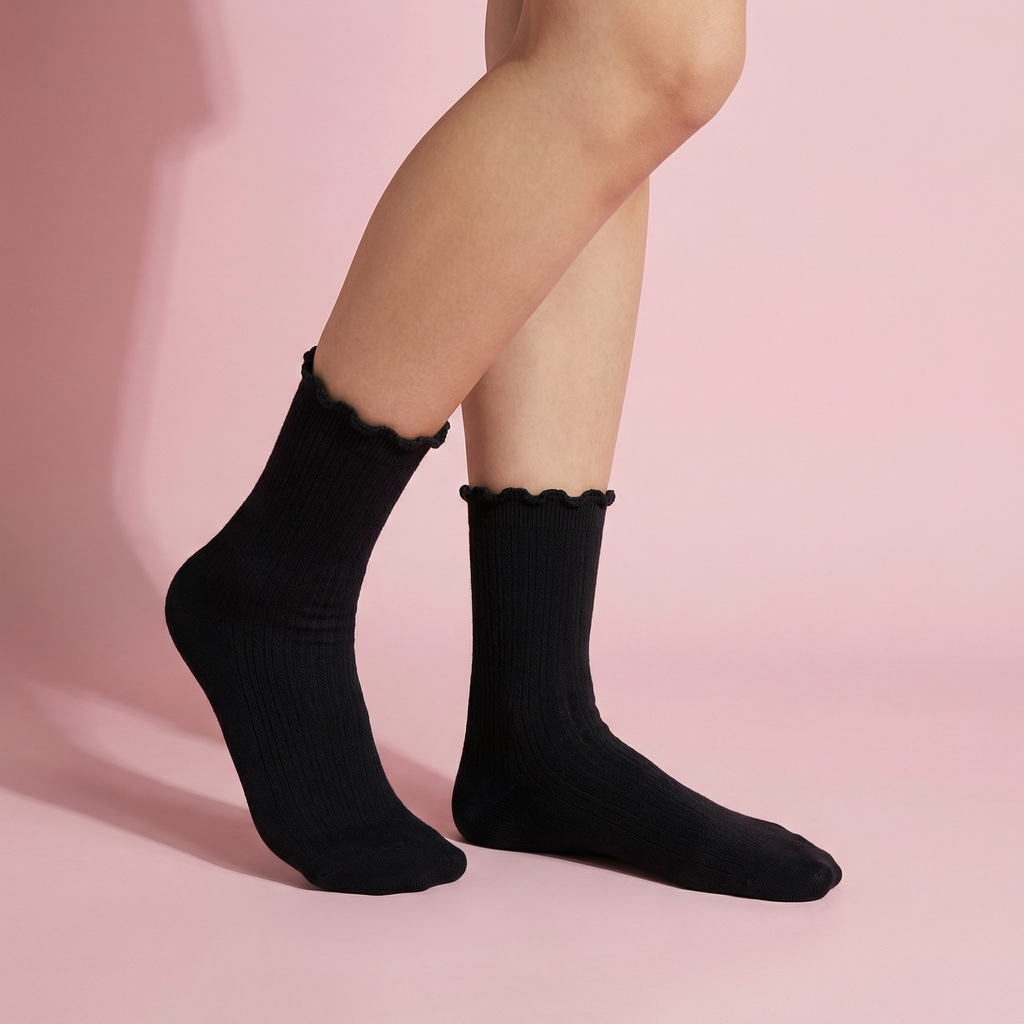 Anna-Kaci Women's 4-Pair Pack Soft Ribbed Ankle Socks with Ruffled Edge Trim Lightweight Knit Design in Multiple Color Combinations