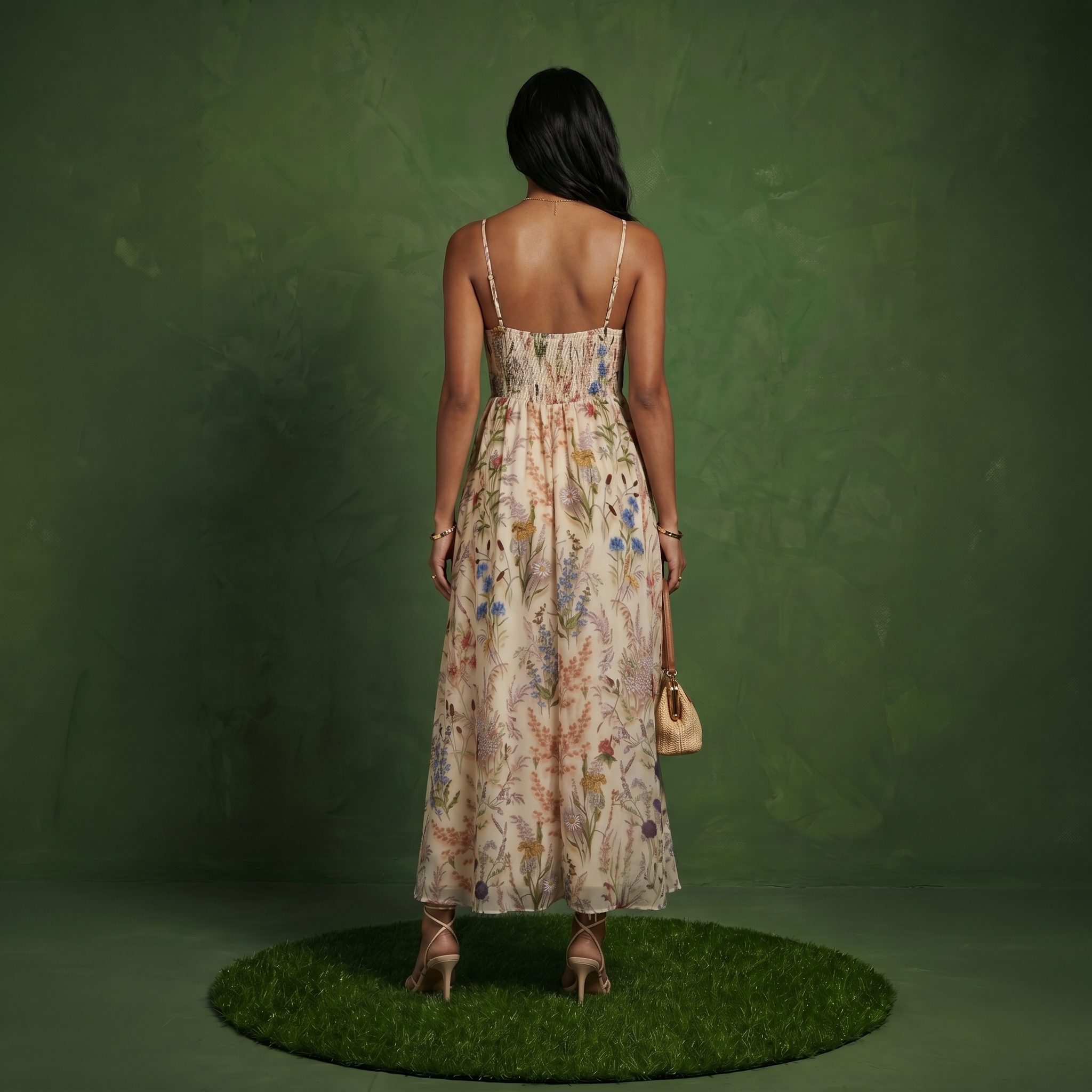Anna-Kaci Women's Floral Print Tie Front Maxi Dress with Spaghetti Straps and Flowy Skirt