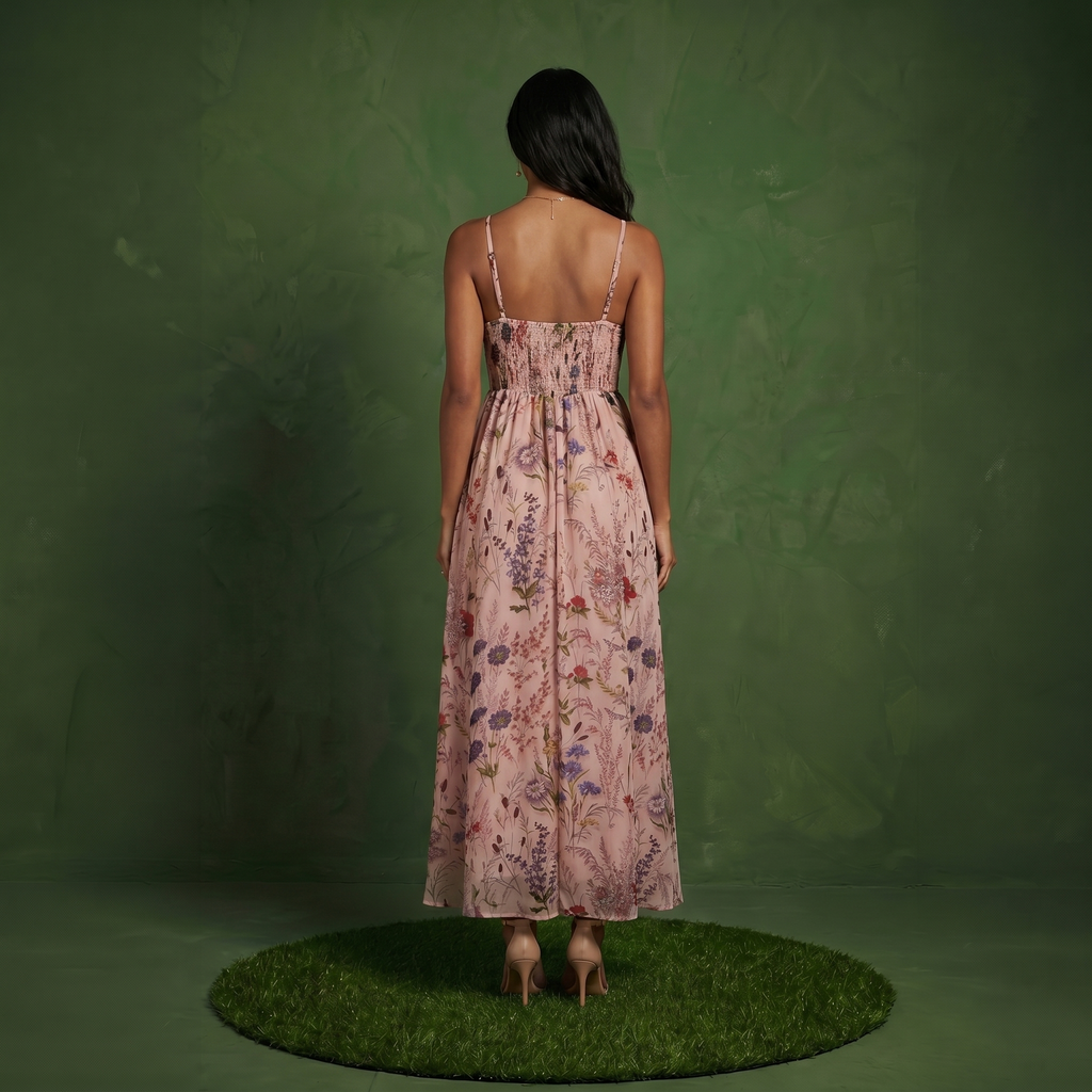 Anna-Kaci Women's Floral Print Tie Front Maxi Dress with Spaghetti Straps and Flowy Skirt