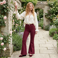 High Rise Flare Pants Button Front Stretch Wide Leg Hem Pants