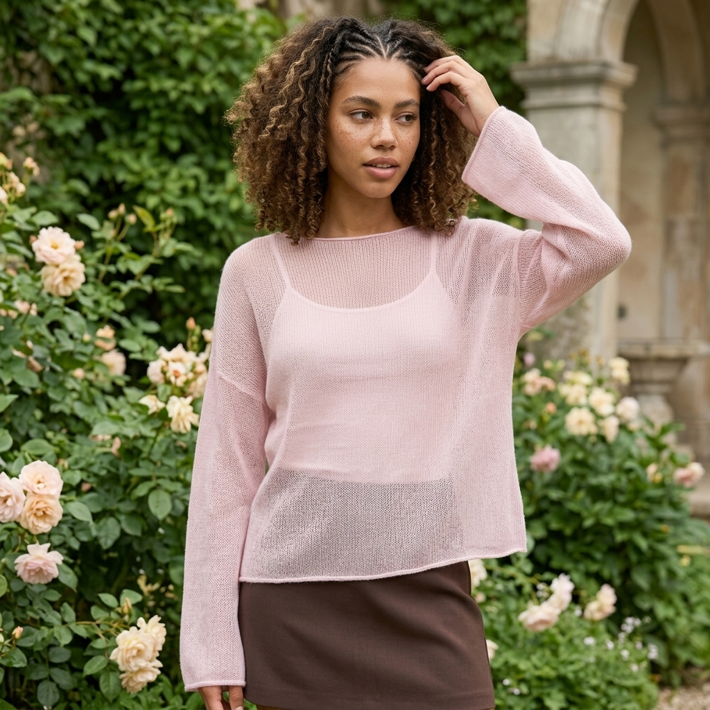 Sheer Loose Knit Long Sleeve Sweater