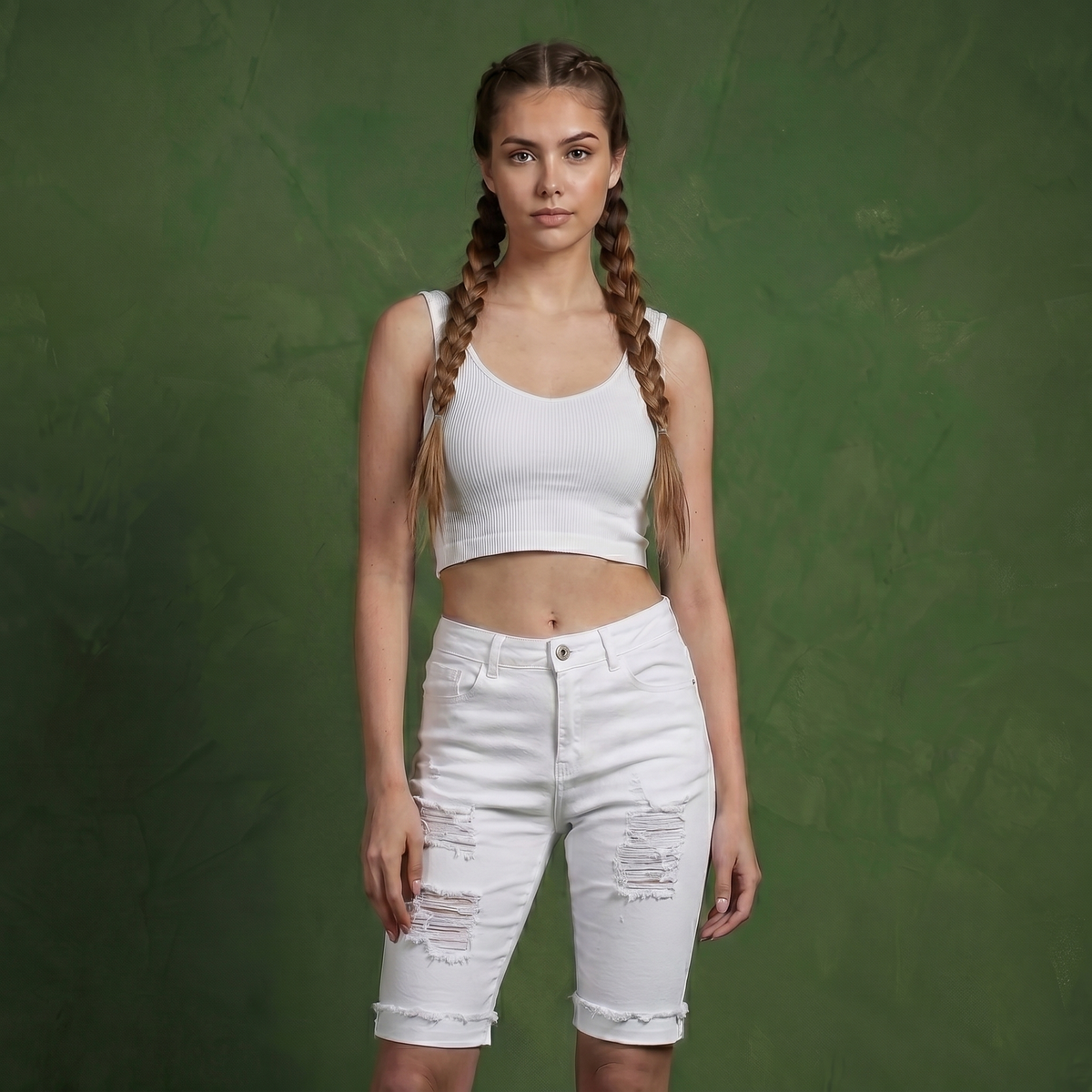 High Waisted Ripped Denim Shorts
