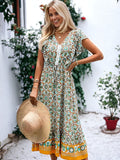V Neck Flutter Sleeve Bohemian Dress