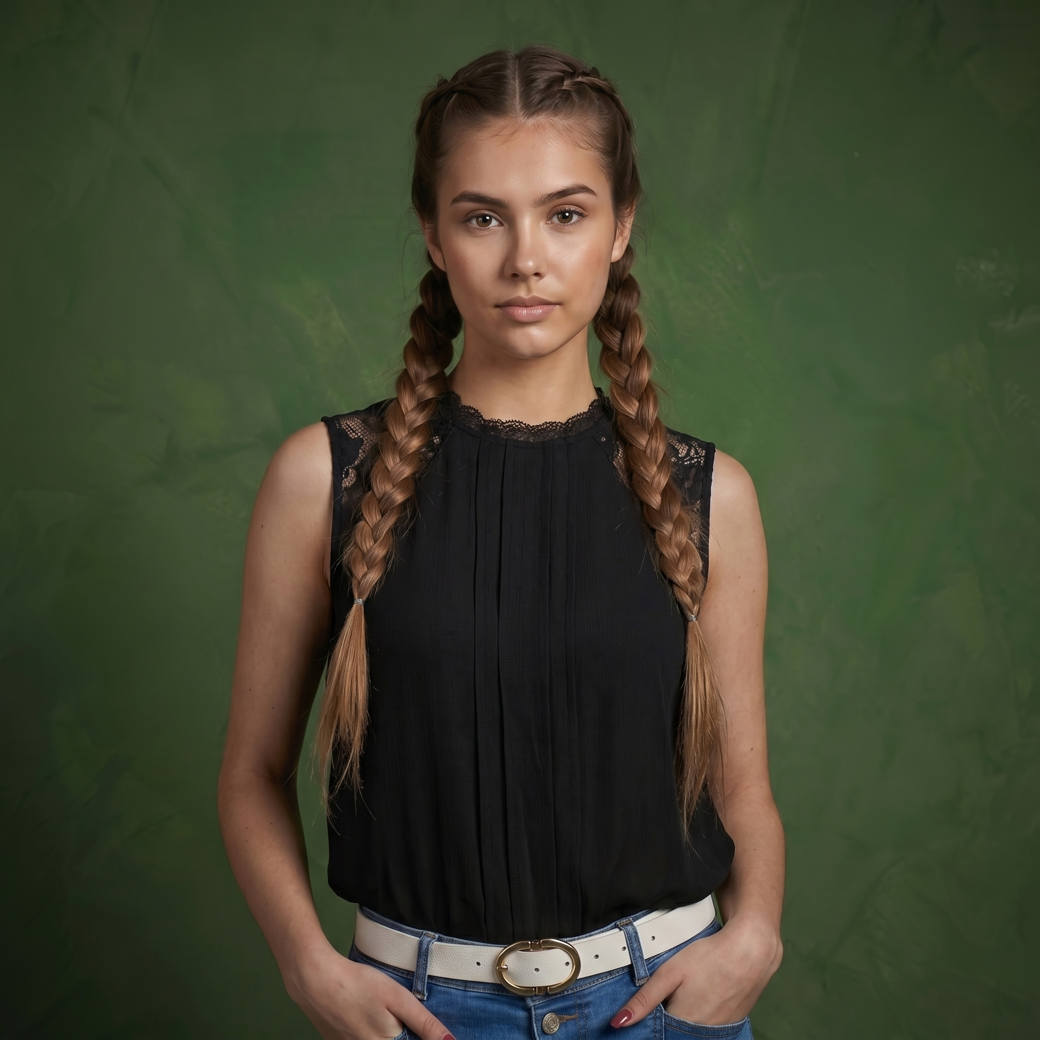 Anna-Kaci Women's Sleeveless Blouse with Lace Yoke and Pleated Front