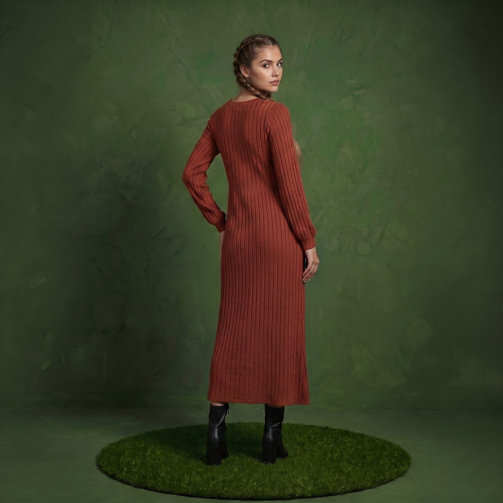 Anna-Kaci Women's Long Sleeve Pleated Maxi Dress with Fitted Bodice and Flowing Skirt