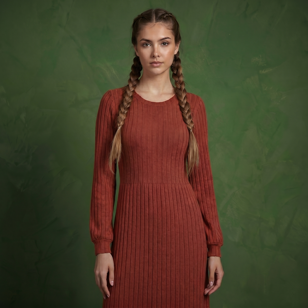 Anna-Kaci Women's Long Sleeve Pleated Maxi Dress with Fitted Bodice and Flowing Skirt