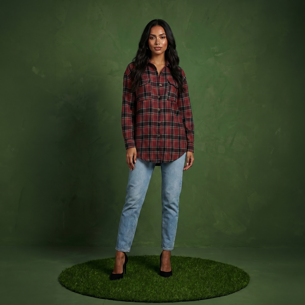Anna-Kaci Women's Long Sleeve Plaid Button-Up Shirt with Chest Pockets