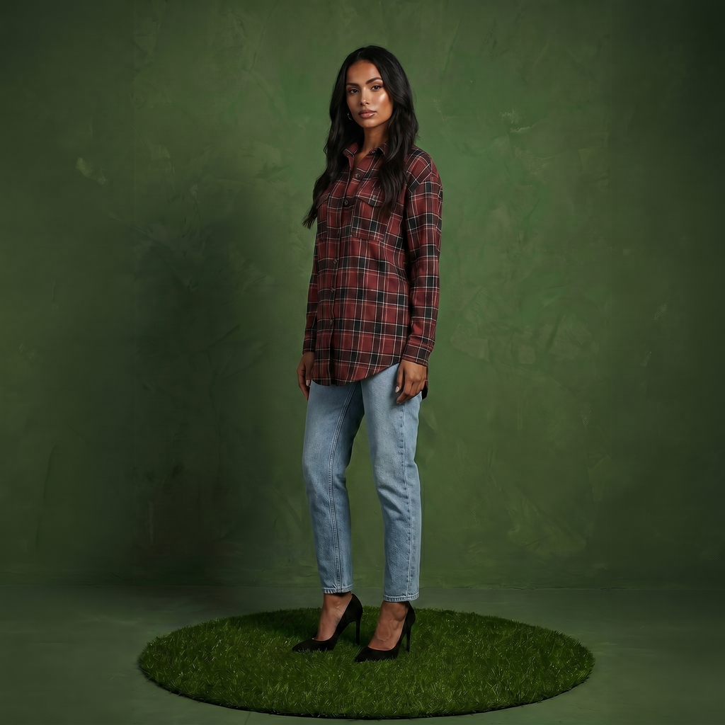 Anna-Kaci Women's Long Sleeve Plaid Button-Up Shirt with Chest Pockets