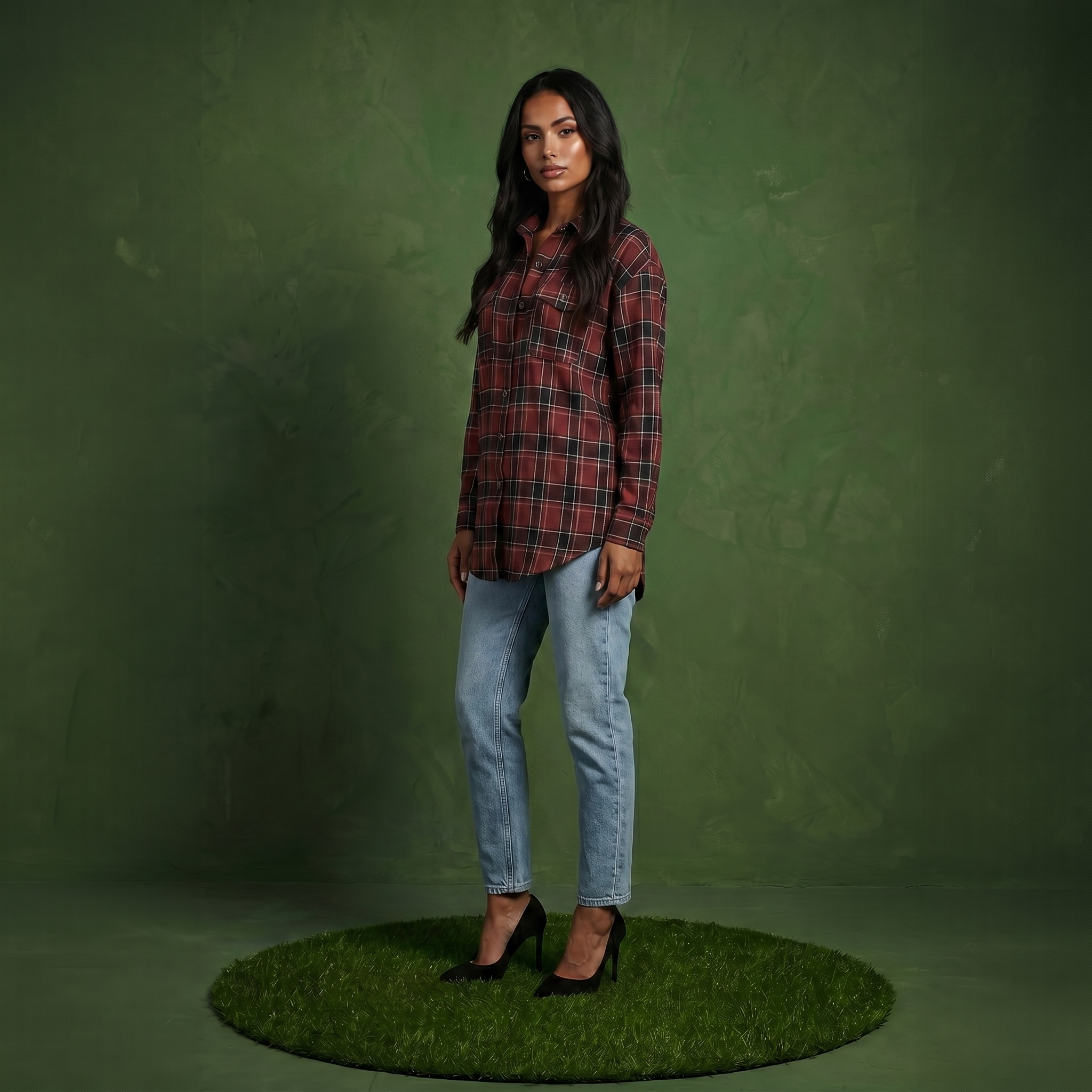 Anna-Kaci Women's Long Sleeve Plaid Button-Up Shirt with Chest Pockets