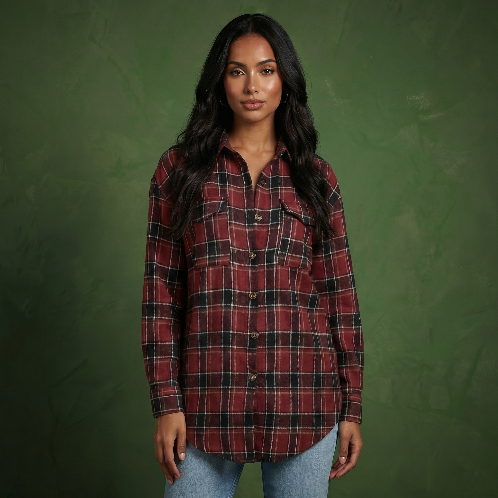 Anna-Kaci Women's Long Sleeve Plaid Button-Up Shirt with Chest Pockets