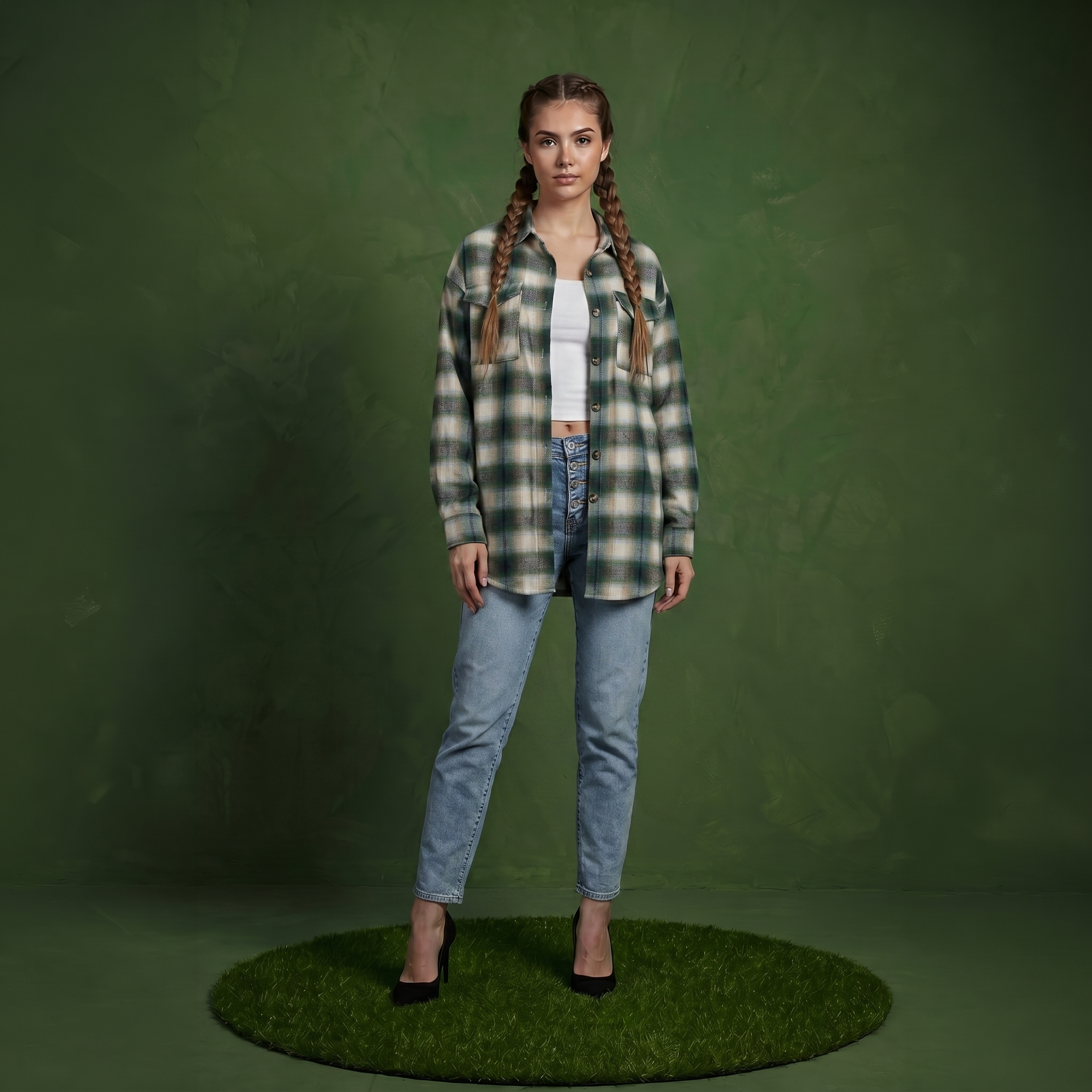 Anna-Kaci Women's Long Sleeve Plaid Button-Up Shirt with Chest Pockets